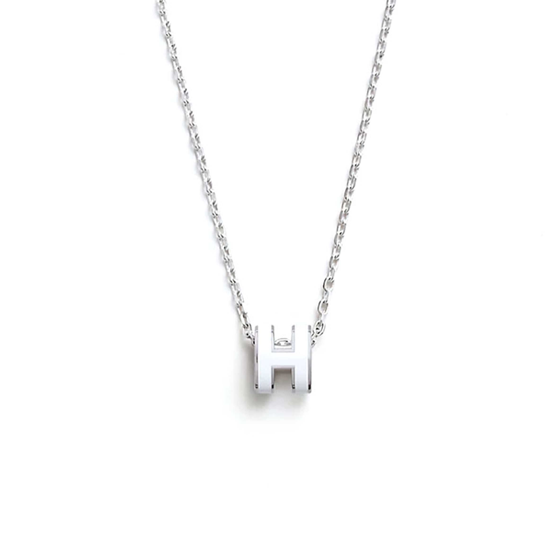 H**mes lacquered palladium pop h pendant necklace white
